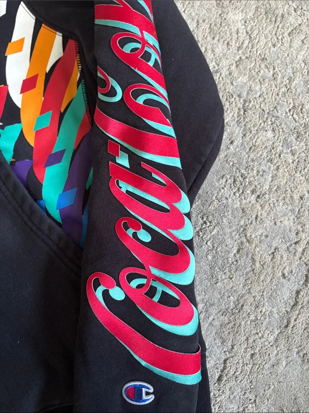 Coca-Cola Black Hoodie with Multicolor Rainbow Logo